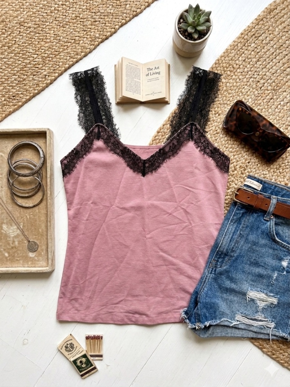 🎀 Dusty Rose Lace Trim Cami 🎀